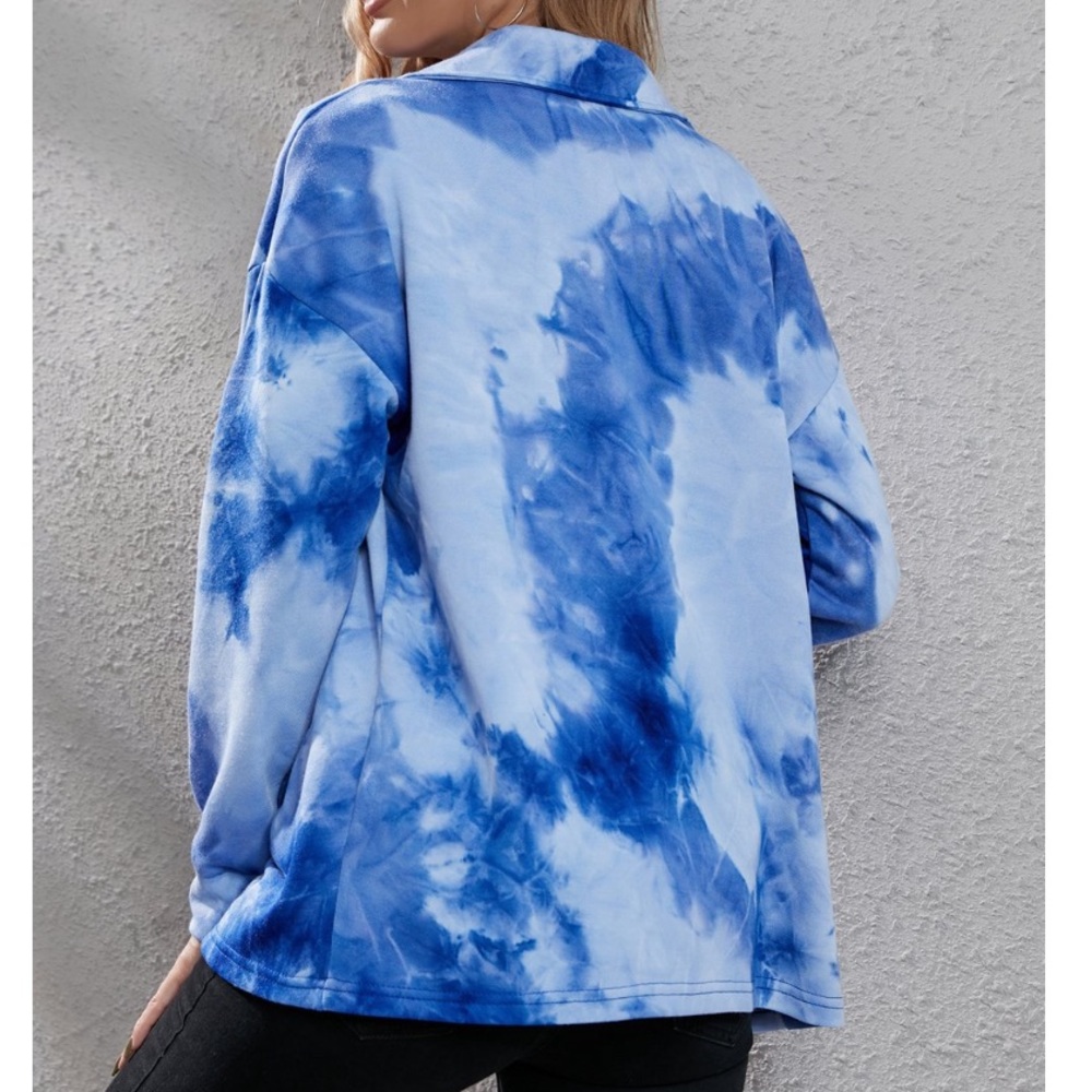 Z Avenue Schacket, Blue Tie-Dye Button-Up. Women & Plus - Picture 2 of 4